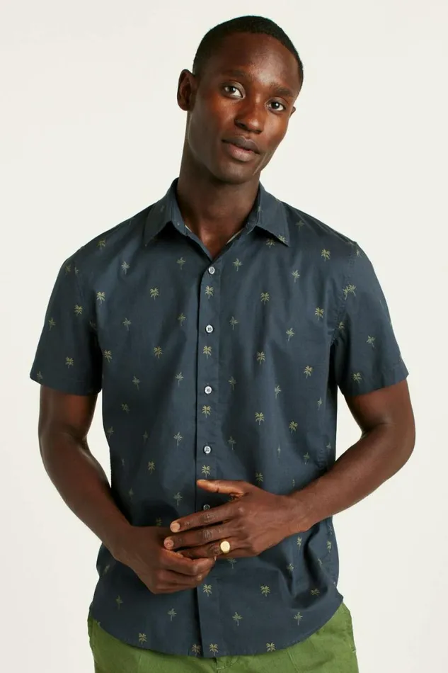 Men Riviera Short Sleeve Shirt Navy Palm Palooza Bonobos Short Sleeve Shirts