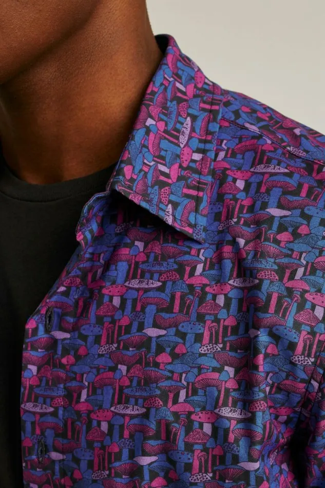 Men Riviera Short Sleeve Shirt Navy Pink Mushroom Madness Bonobos Short Sleeve Shirts