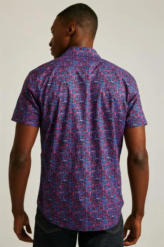 Men Riviera Short Sleeve Shirt Navy Pink Mushroom Madness Bonobos Short Sleeve Shirts