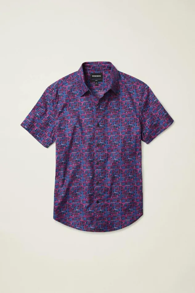Men Riviera Short Sleeve Shirt Navy Pink Mushroom Madness Bonobos Short Sleeve Shirts