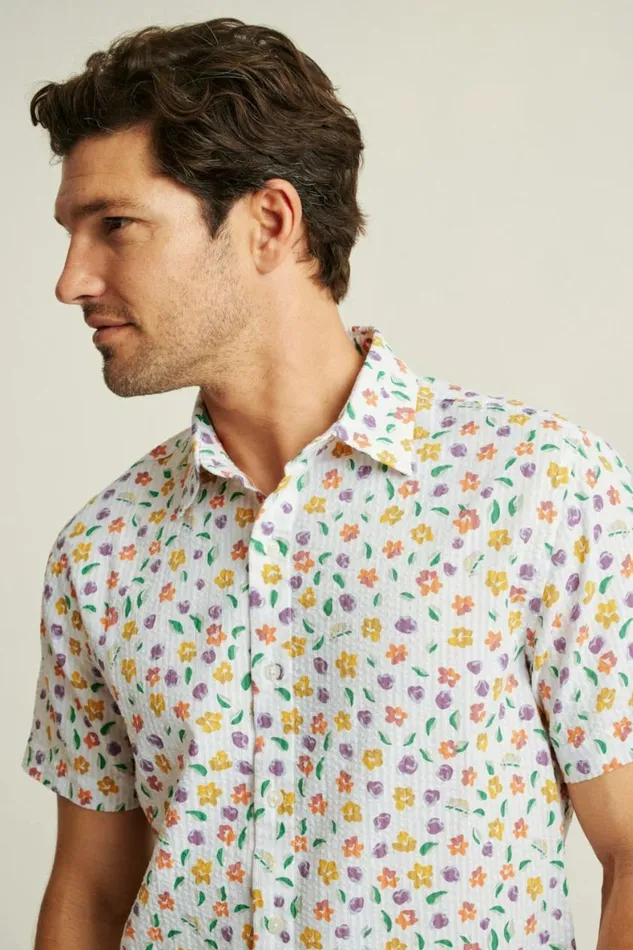 Men Riviera Short Sleeve Shirt White Chameleon Seersucker Bonobos Short Sleeve Shirts