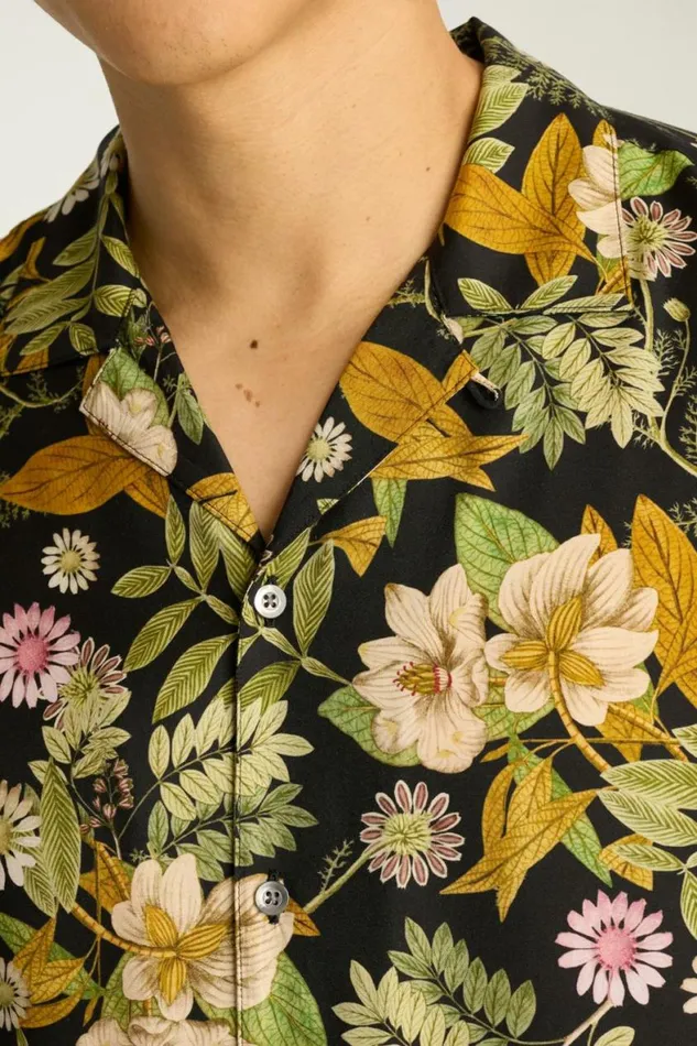 Men Riviera Silk Blend Cabana Shirt Enchanted Floral Bonobos Short Sleeve Shirts