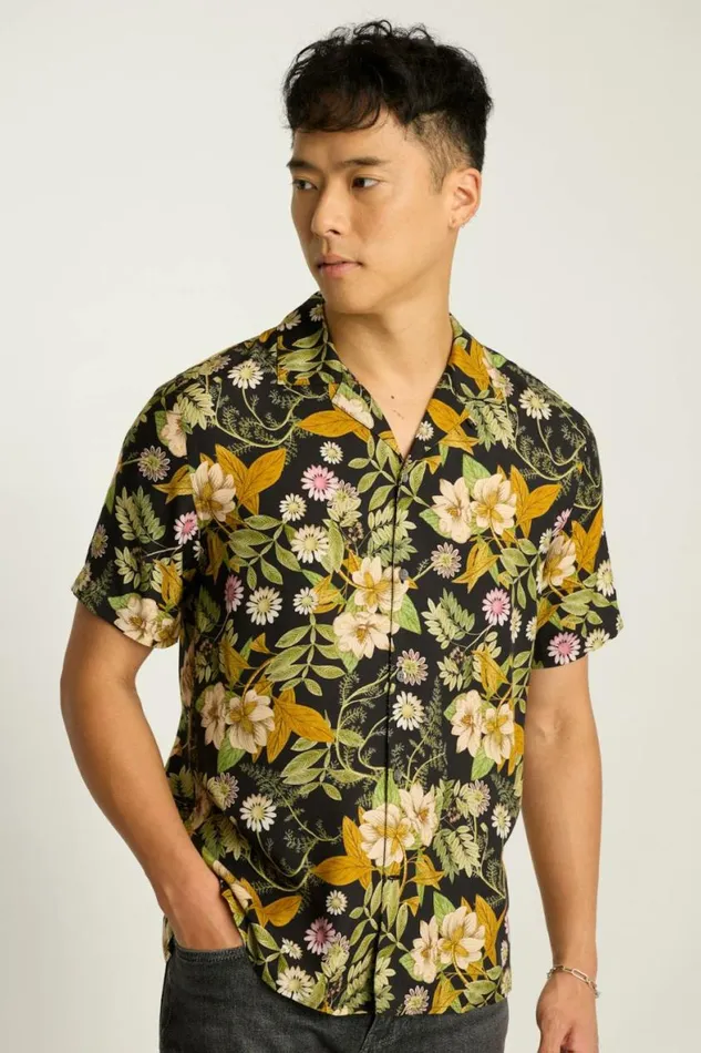 Men Riviera Silk Blend Cabana Shirt Enchanted Floral Bonobos Short Sleeve Shirts