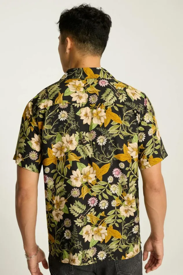 Men Riviera Silk Blend Cabana Shirt Enchanted Floral Bonobos Short Sleeve Shirts
