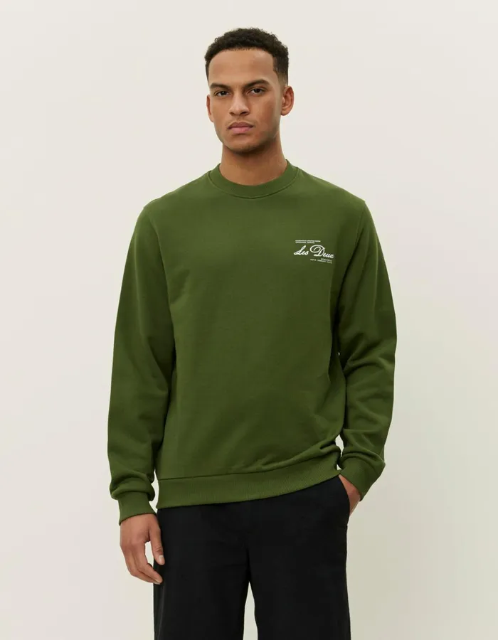 Men Scandinavian Sweatshirt 8211 Chive GreenWhite Les Deux HoodiesSweatshirts