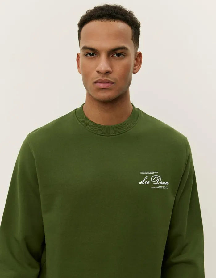 Men Scandinavian Sweatshirt 8211 Chive GreenWhite Les Deux HoodiesSweatshirts