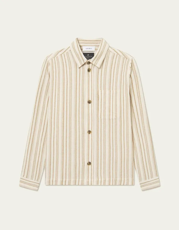 Men Shane Stripe Cotton Overshirt 8211 IvoryLichen Green Les Deux ShirtsOvershirts Men Shane Stripe Cotton Overshirt 8211 IvoryLichen Green Les Deux ShirtsOvershirts