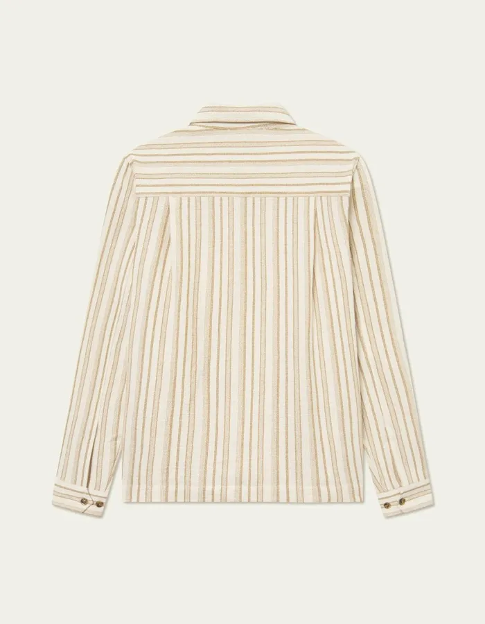 Men Shane Stripe Cotton Overshirt 8211 IvoryLichen Green Les Deux ShirtsOvershirts