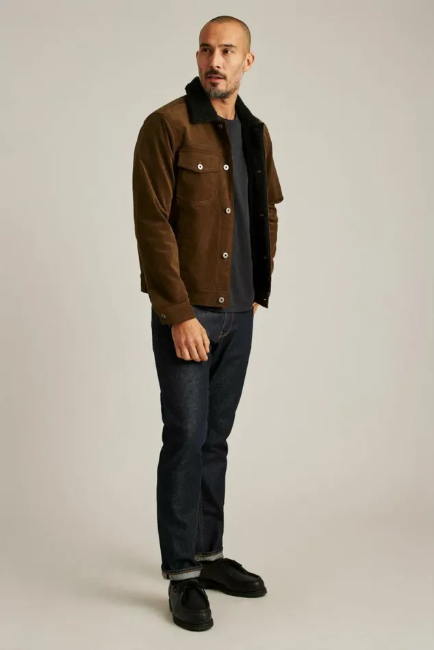 Men Sherpa Lined Cord Jacket Chickory Coffee Bonobos Jackets and Coats