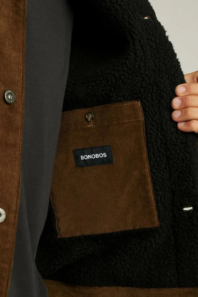 Men Sherpa Lined Cord Jacket Chickory Coffee Bonobos Jackets and Coats