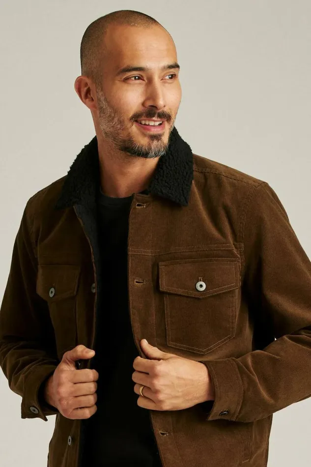Men Sherpa Lined Cord Jacket Chickory Coffee Bonobos Jackets and Coats