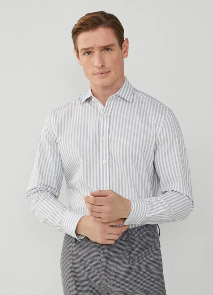 Men Shirts Hackett London Slim Fit Bengal Striped Shirt Greywhite
