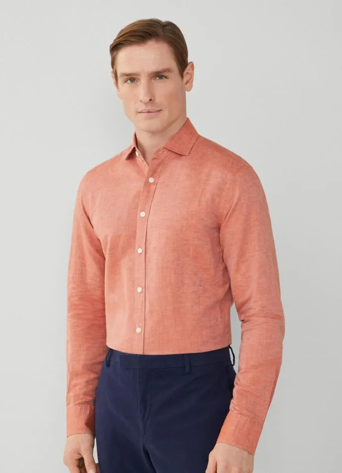 Men Shirts Hackett London Slim Fit Heathered Shirt Rust Brown