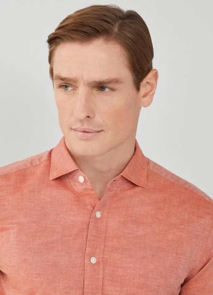 Men Shirts Hackett London Slim Fit Heathered Shirt Rust Brown