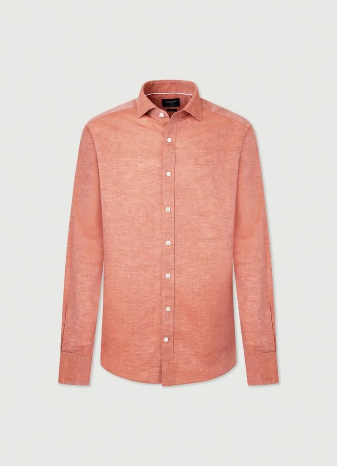 Men Shirts Hackett London Slim Fit Heathered Shirt Rust Brown