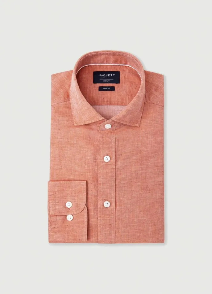Men Shirts Hackett London Slim Fit Heathered Shirt Rust Brown
