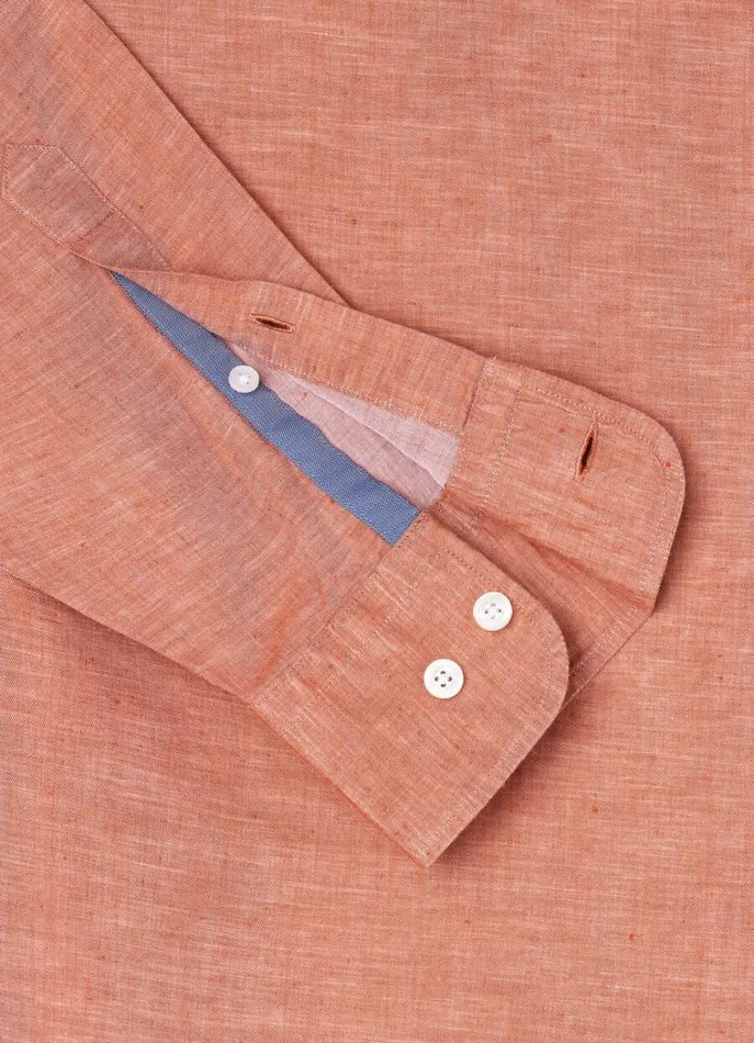 Men Shirts Hackett London Slim Fit Heathered Shirt Rust Brown