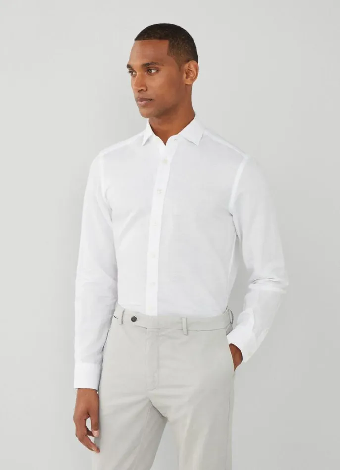 Men Shirts Hackett London Slim Fit Heathered Shirt White
