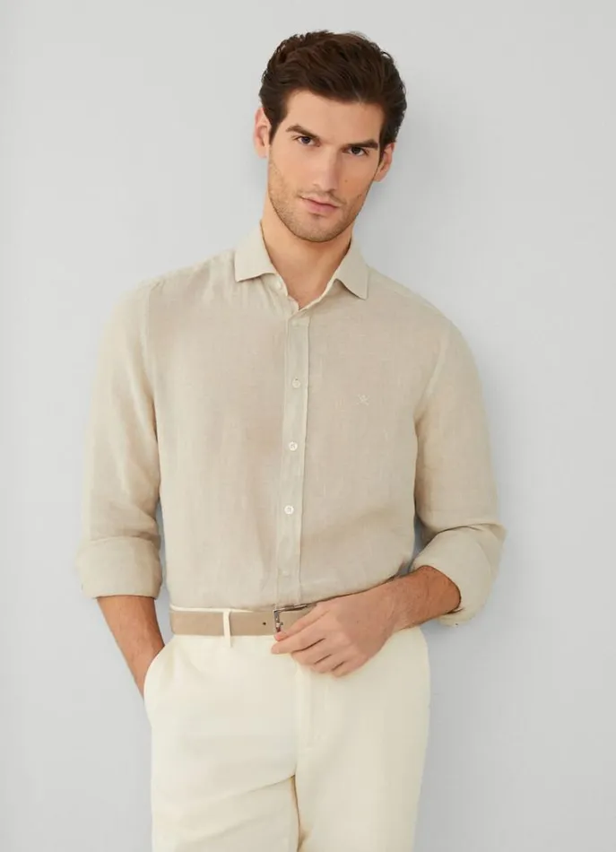 Men Shirts Hackett London Slim Fit Linen Shirt Beach