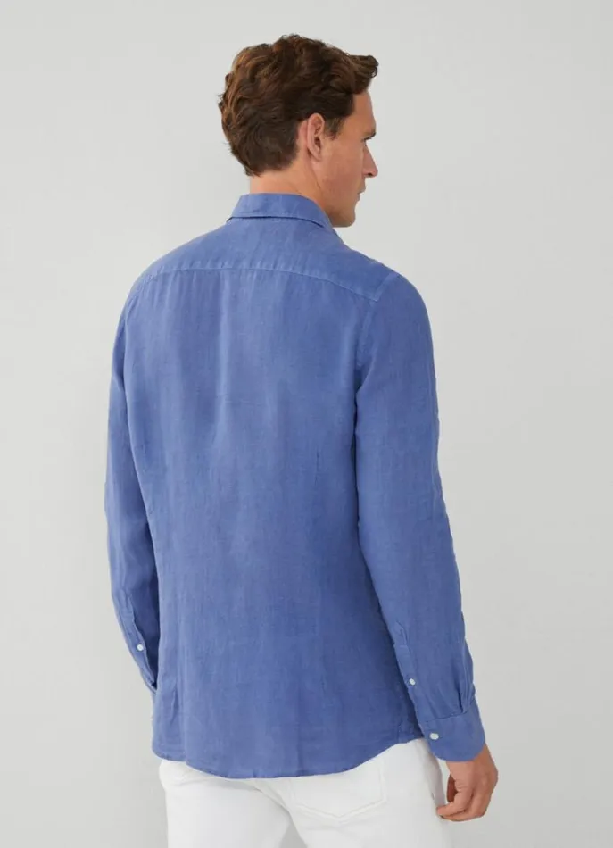 Men Shirts Hackett London Slim Fit Linen Shirt Blue