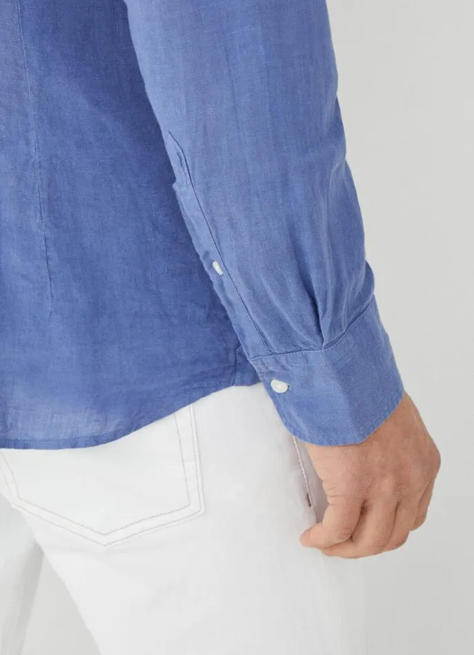 Men Shirts Hackett London Slim Fit Linen Shirt Blue