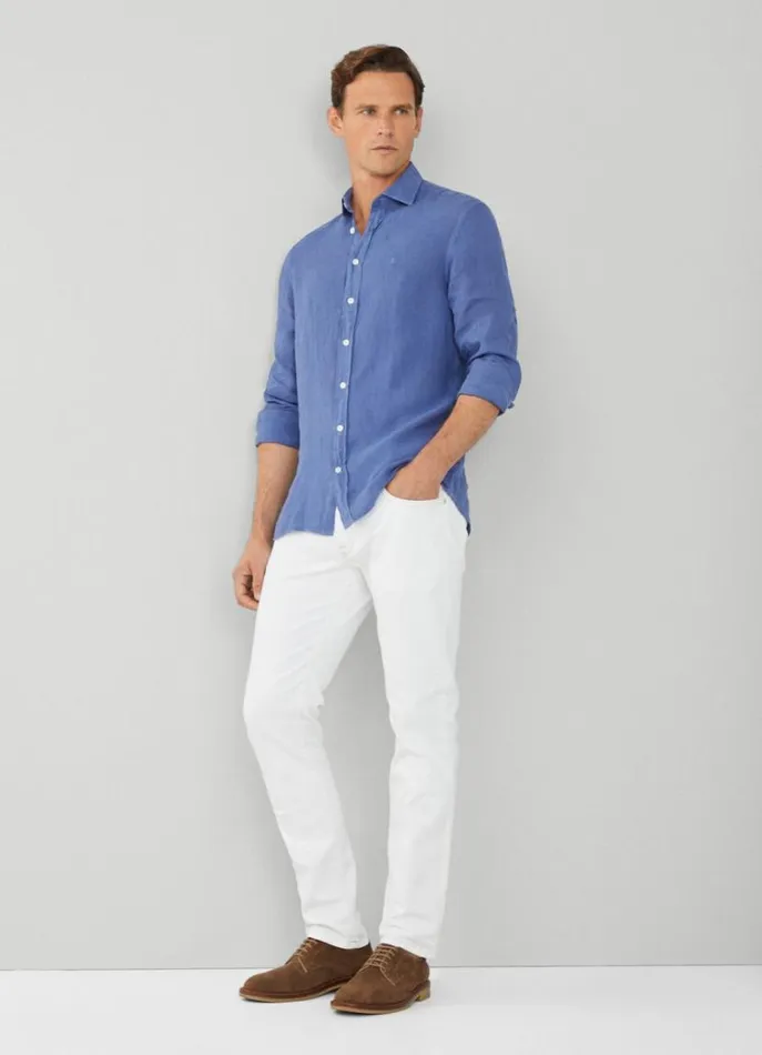 Men Shirts Hackett London Slim Fit Linen Shirt Blue