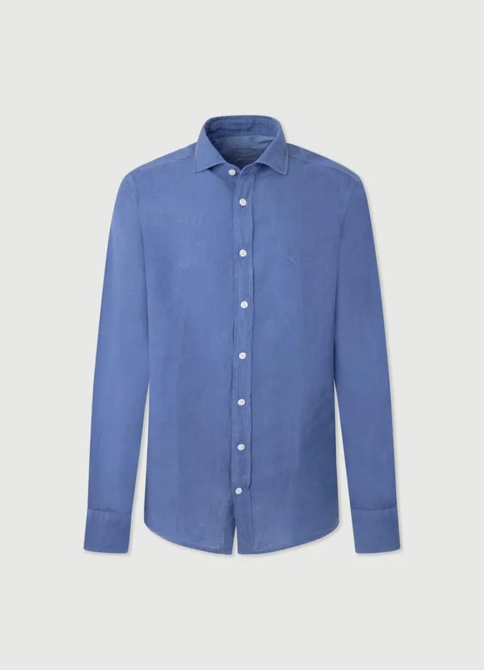 Men Shirts Hackett London Slim Fit Linen Shirt Blue