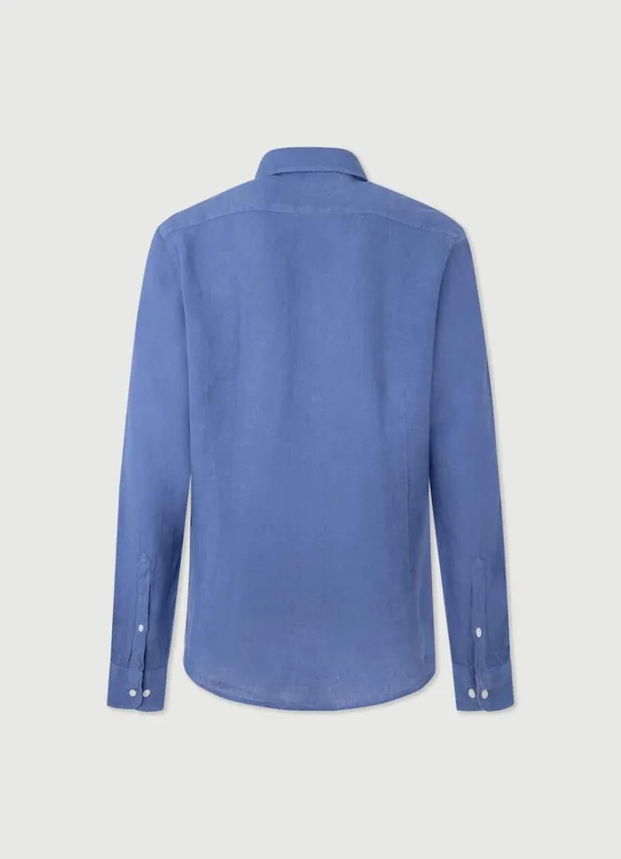 Men Shirts Hackett London Slim Fit Linen Shirt Blue