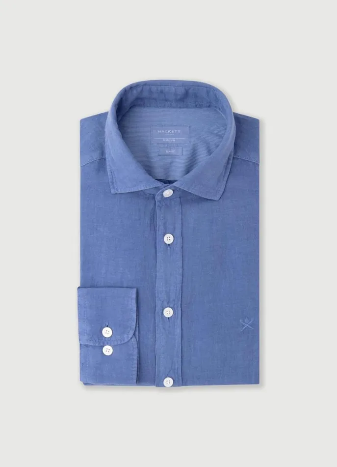Men Shirts Hackett London Slim Fit Linen Shirt Blue