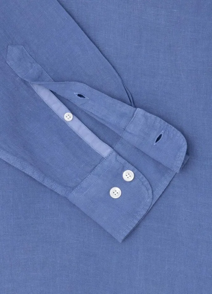 Men Shirts Hackett London Slim Fit Linen Shirt Blue