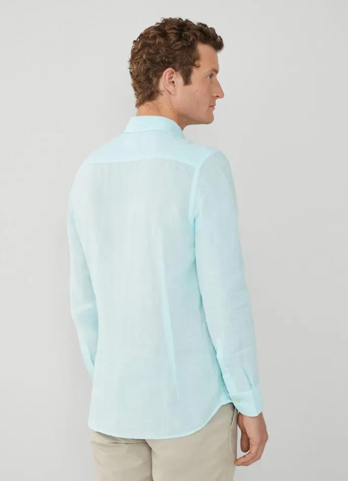 Men Shirts Hackett London Slim Fit Linen Shirt Lt Aqua