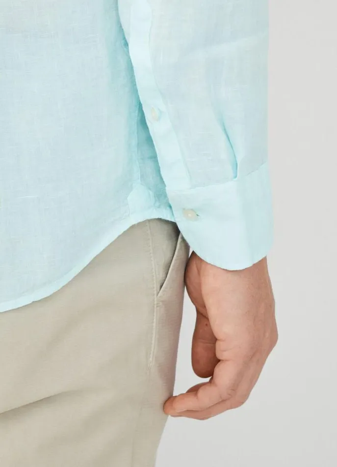 Men Shirts Hackett London Slim Fit Linen Shirt Lt Aqua
