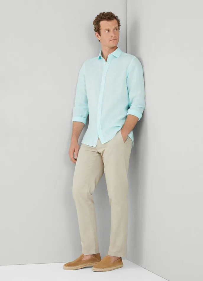 Men Shirts Hackett London Slim Fit Linen Shirt Lt Aqua