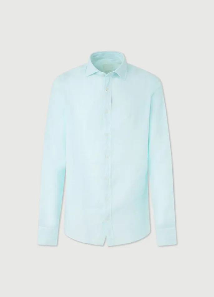 Men Shirts Hackett London Slim Fit Linen Shirt Lt Aqua