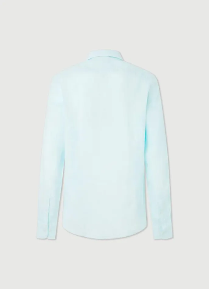Men Shirts Hackett London Slim Fit Linen Shirt Lt Aqua