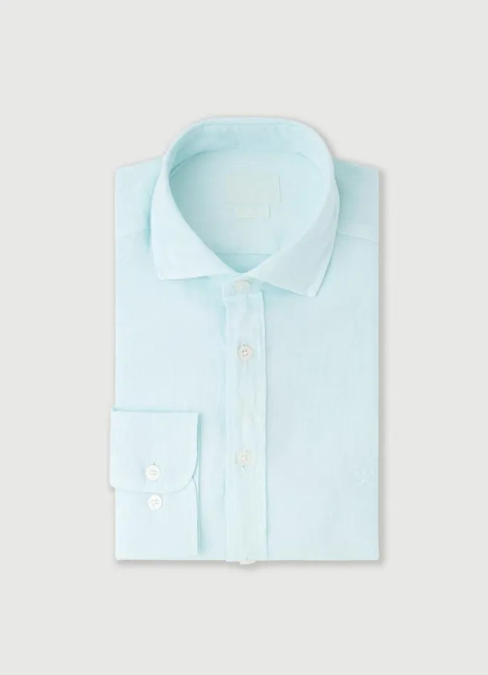 Men Shirts Hackett London Slim Fit Linen Shirt Lt Aqua