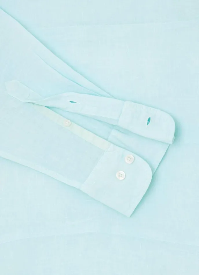Men Shirts Hackett London Slim Fit Linen Shirt Lt Aqua