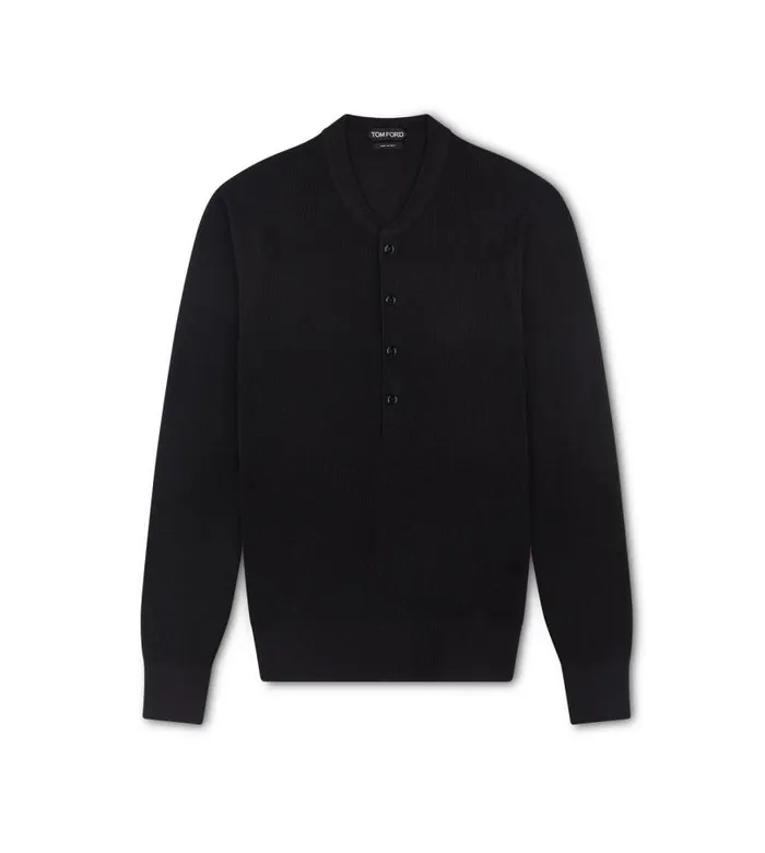 Men Shirts Tom Ford Silk Cotton Rib Henley Black