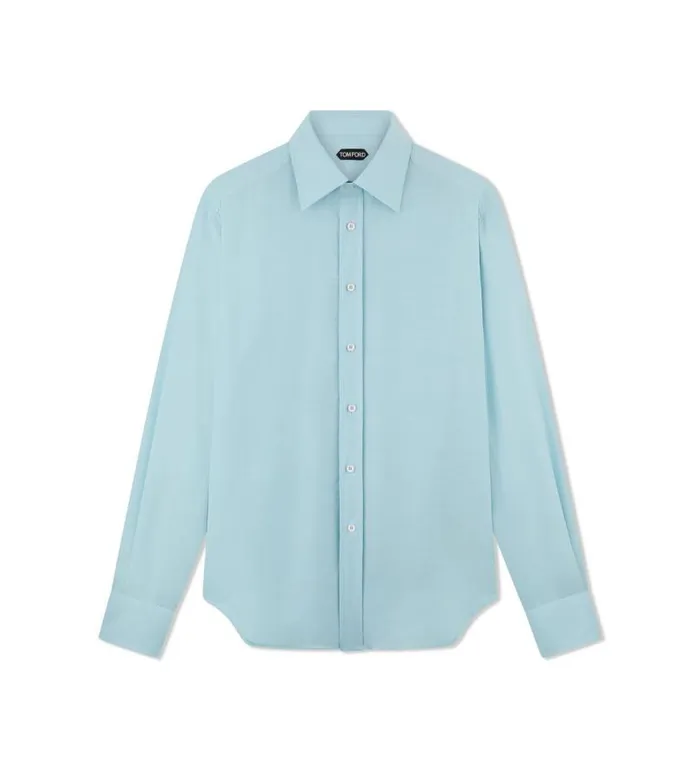 Men Shirts Tom Ford Viscose Silk Toile Slim Fit Shirt Celeste Blue