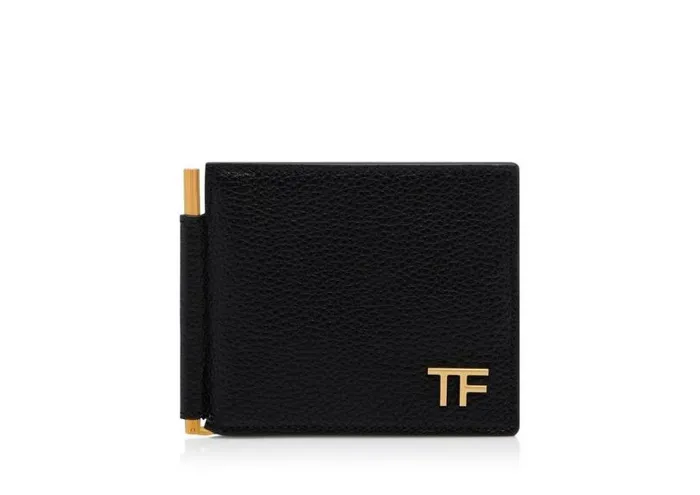 Men Small Leather Goods Tom Ford Grain Leather Money Clip Wallet Black