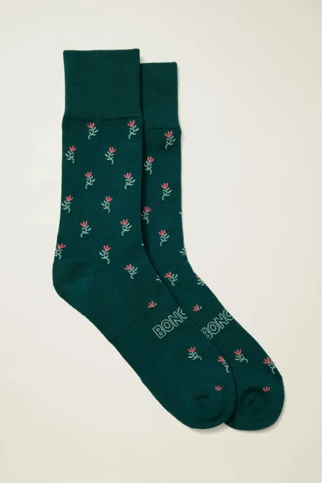 Men Soft Everyday Socks Blue Green Casey Floral Bonobos Socks and Underwear