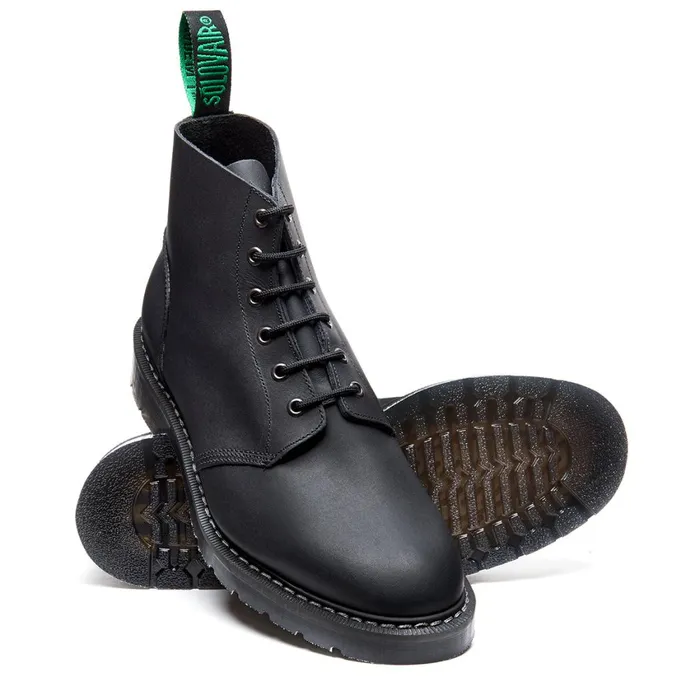 Men Solovair Astronaut Boots Black Greasy 6 Eye Astronaut Boot