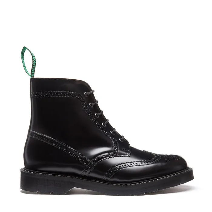 Men Solovair Brogue Boots Black HiShine 6 Eye Brogue Boot