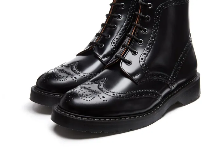 Men Solovair Brogue Boots Black HiShine 6 Eye Brogue Boot