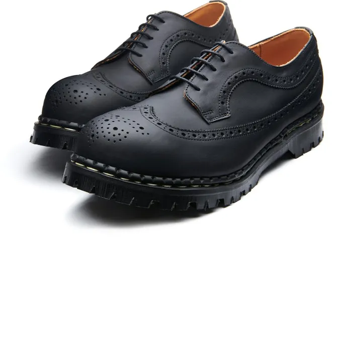 Men Solovair Brogue Shoes Black Greasy Steel Toe American Brogue Shoe