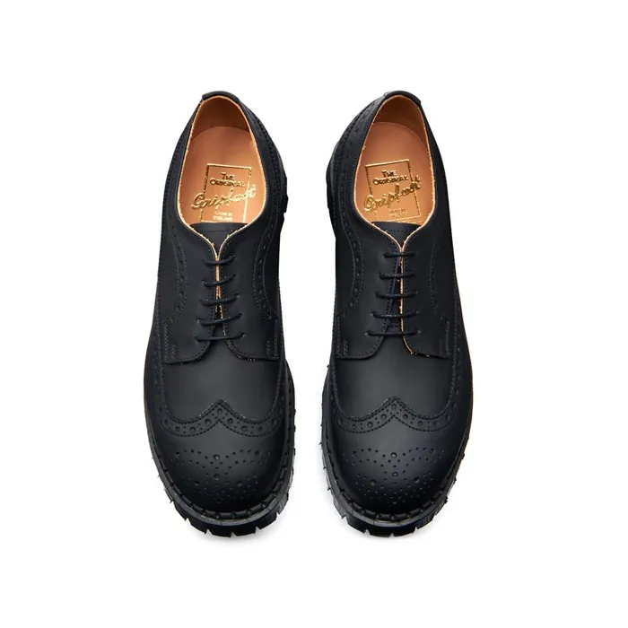 Men Solovair Brogue Shoes Black Greasy Steel Toe American Brogue Shoe