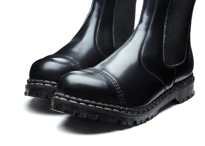 Men Solovair Chelsea Boots Black HiShine Steel Toe Capped Dealer Boot