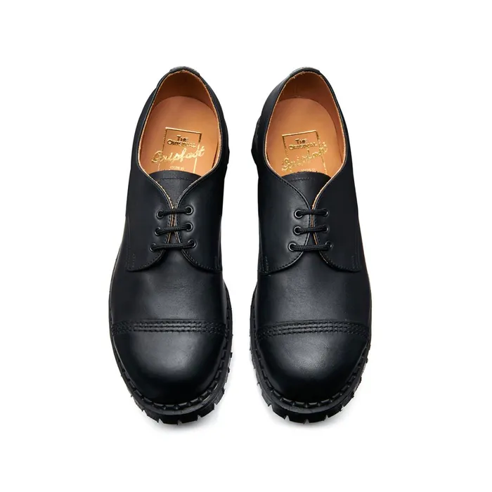 Men Solovair Gibson Shoes Black Greasy Steel Toe Capped Gibson Shoe