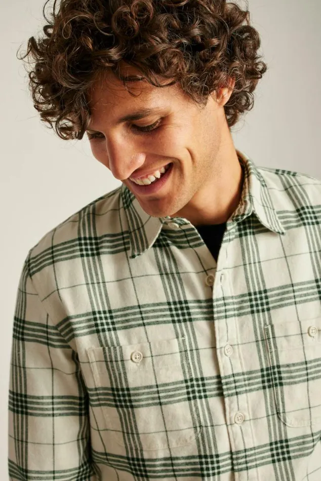 Men Stretch Flannel Shirt Snowy Pine Plaid Bonobos Overshirts
