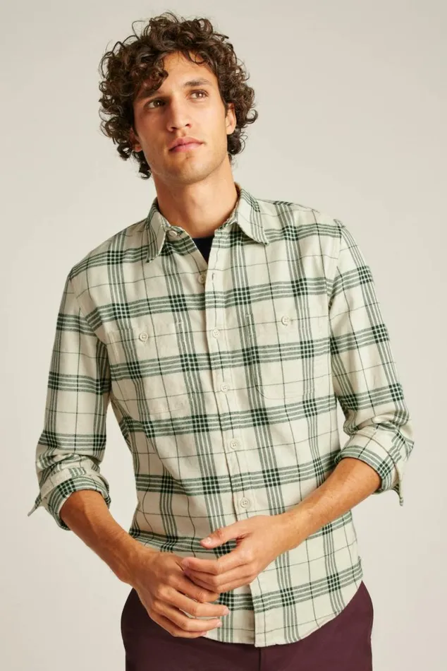 Men Stretch Flannel Shirt Snowy Pine Plaid Bonobos Overshirts